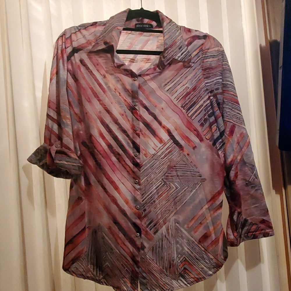 Large David Cline button/snap front knit shirt